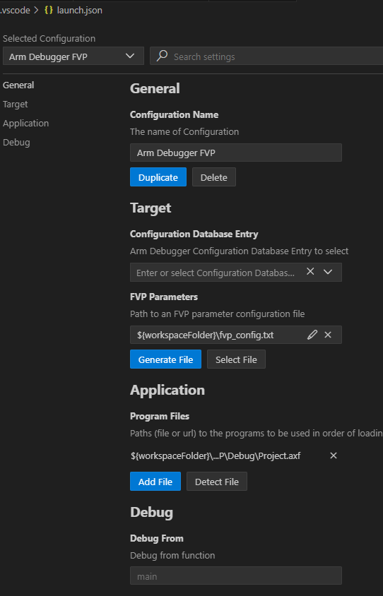 settings for the Corstone-310 FVP